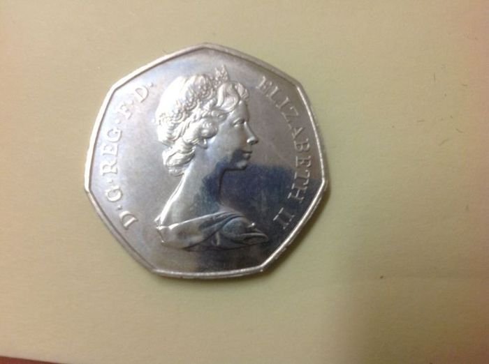 1973 "hands" English  50 pence coin