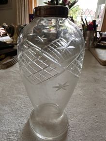 Antique elegant Edwardian style silver collared cut glass vase
