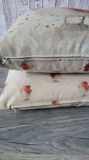 Christmas cushions. "ROBIN" and " GNOME"