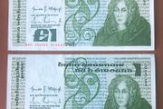 Two irish one pound punt notes