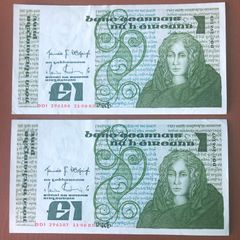 Two irish one pound punt notes