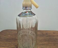 Vintage 1950s Schweppes Glass Soda Siphon - Fully Intact with Original Neck Label