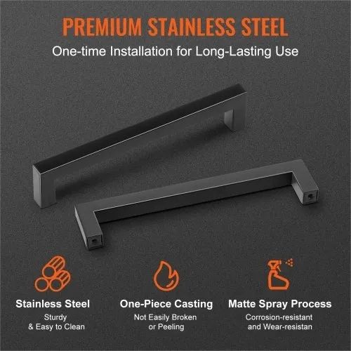 Center Slim Square Kitchen Cabinet Drawer, Stainless Steel Modern Kitchen Cupboard Door Handles for Kitchen Bathroom Bar Hardware Matte Black