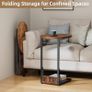 Foldable Side Table Bedside Table, Round Sofa Table with Storage Bag, Metal Frame Small Coffee Table for Living Room Bedroom Office, Rustic Brown & Black Image 4