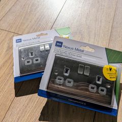 2x BG Nexus Brushed Steel NBS22G Double Socket Switched