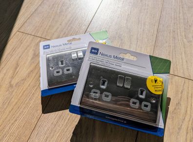 2x BG Nexus Brushed Steel NBS22G Double Socket Switched