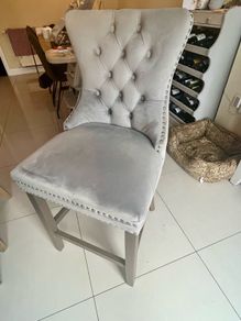 3 Grey Velvet Barstools