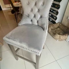 3 Grey Velvet Barstools