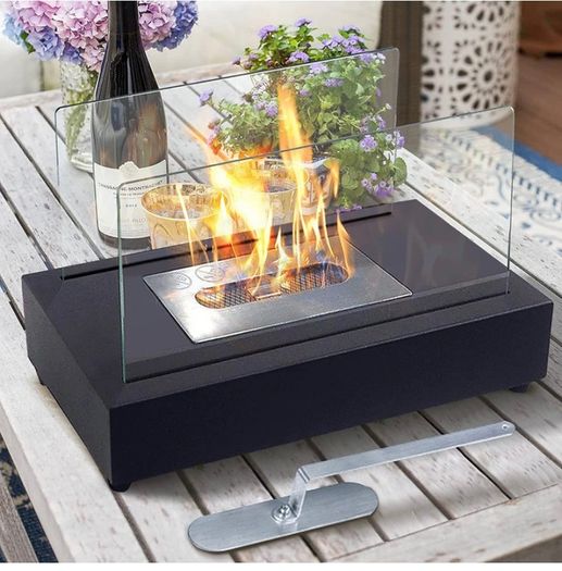 Rectangle Tabletop Bio Ethanol Fireplace Indoor Outdoor Fire Pit Portable Fire Bowl Pot Fireplace in Black, Realistic Burning (FREE POSTAGE)