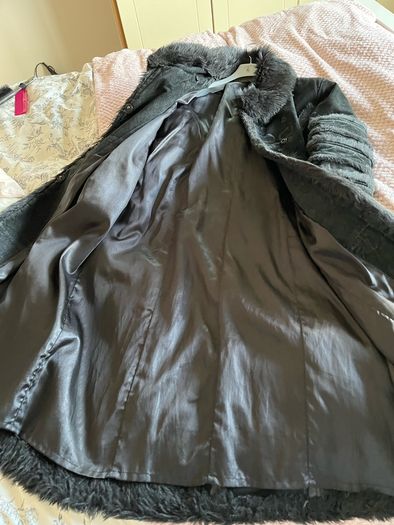 Vintage black embellished long leather coat / black suede long jacket / 90s suede coat / black suede leather coat