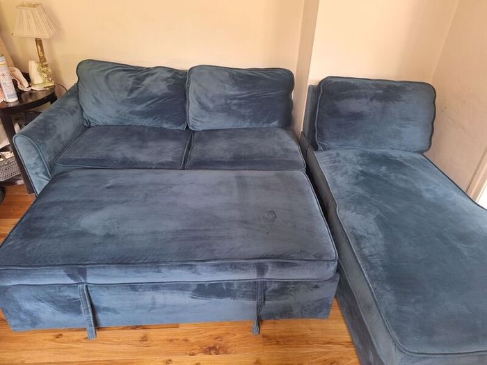 Blue Velvet Corner Sofa Bed with Storage