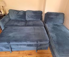 Blue Velvet Corner Sofa Bed with Storage