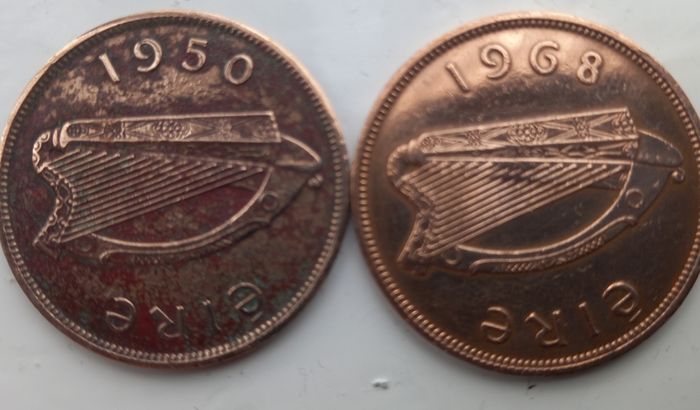 Irish Pre Decimal coin - 1950, + 1968 Penny 1d