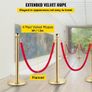 Crowd Control Stanchion, Set of 8 Pieces Stanchion Set, Stanchion Set with 5 ft/1.5 m Red Velvet Rope, Gold Crowd Control Barrier w/ Sturdy Concrete and Metal Base  Easy Connect Assembly Image 3