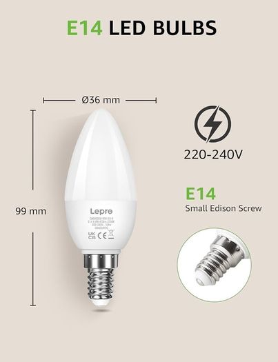 FRE P&P E14 LED Light Bulb, Small Edison Screw SES Candle Bulbs, 4.9W 470lm, 40W Equivalent E14 Bulb, Warm White 2700K E14 LED Bulb, Energy Saving Candle Light Bulbs, Non-dimmable, Pack of 6