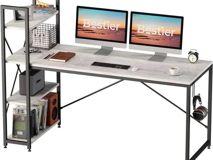 NEW SALE | Computer Desk with Storage Shelves Writing Desk with Shelves 160CM Reversible Computer Desk with Bookshelf for Home Office Small Space