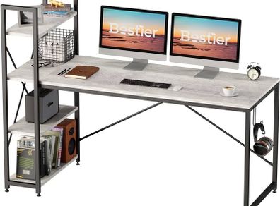 NEW SALE | Computer Desk with Storage Shelves Writing Desk with Shelves 160CM Reversible Computer Desk with Bookshelf for Home Office Small Space