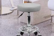 PU Leather Round Rolling Stool with Foot Rest Swivel Height Adjustment Spa Drafting Salon Tattoo Work Office Massage Stools Task Chair Small (Gray)