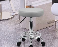 PU Leather Round Rolling Stool with Foot Rest Swivel Height Adjustment Spa Drafting Salon Tattoo Work Office Massage Stools Task Chair Small (Gray)