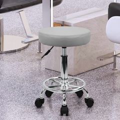 PU Leather Round Rolling Stool with Foot Rest Swivel Height Adjustment Spa Drafting Salon Tattoo Work Office Massage Stools Task Chair Small (Gray)