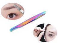main image for ad Professional Eyebrow Tweezers with Comb ingrown Hair Plucking Eyelashes Extension Tweezers Personal Grooming Instruments Stainless Steel from Real Edge (Multi)