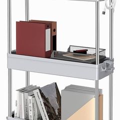 FREE EXPRESS SHIPPING 3 Tier Storage Trolley, Trolley On Wheels with Handle, Hook, Lock Wheels, Kitchen Storage Unit, Narrow Shelving Unit for Kitchen Bathroom Laundry Room, Slide Out Bathroom Storage, Grey