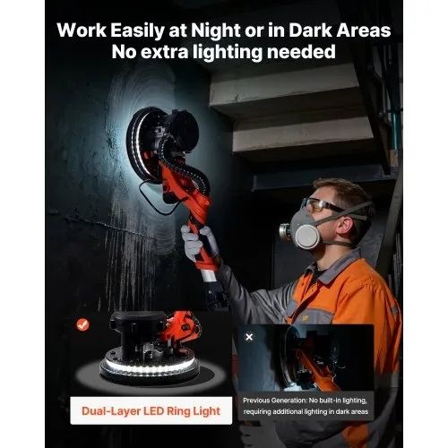 Drywall Sander, 1150W Electric Drywall Sander, Popcorn Ceiling Removal Tool with Vacuum Dust Collection, 5 Variable Speed 800-1700 RPM, LED Light,