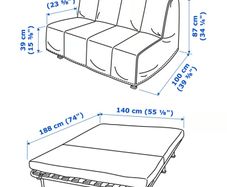 IKEA Lycksele 2 seat sofa bed blue corduroy