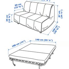 IKEA Lycksele 2 seat sofa bed blue corduroy
