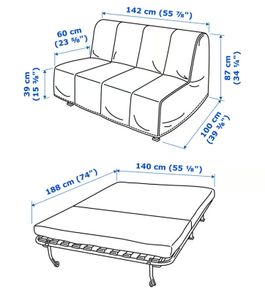 IKEA Lycksele 2 seat sofa bed blue corduroy