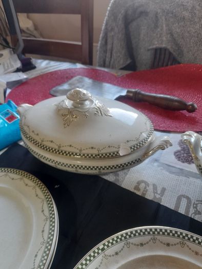 18 Piece of Antique Delf including 2 Lidded Tureen, 2 Platter Plates, Gravy Boat and Plates