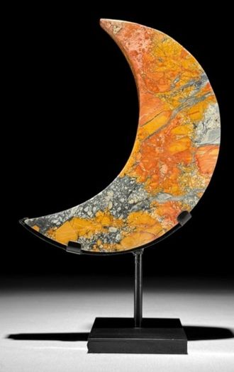 Maligano jasper Crescent Moon Shape - Natural Stone, Metal Stand