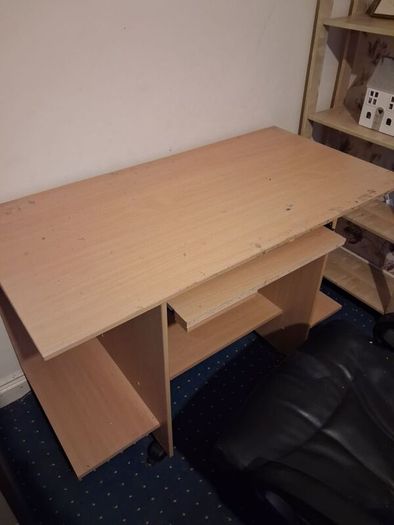Large Natural Computer Desk without Keyboard Desk & Storage Shelves