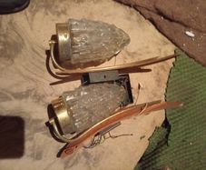 Pair Vintage Mid-Century Plywood & Glass Wall Sconces (1960s/70s)