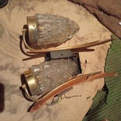 Pair Vintage Mid-Century Plywood & Glass Wall Sconces (1960s/70s)