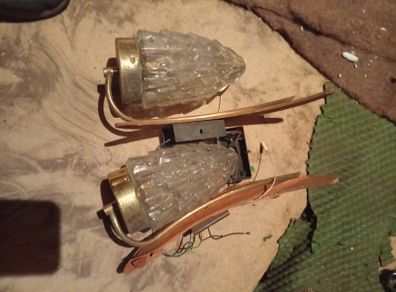 Pair Vintage Mid-Century Plywood & Glass Wall Sconces (1960s/70s)