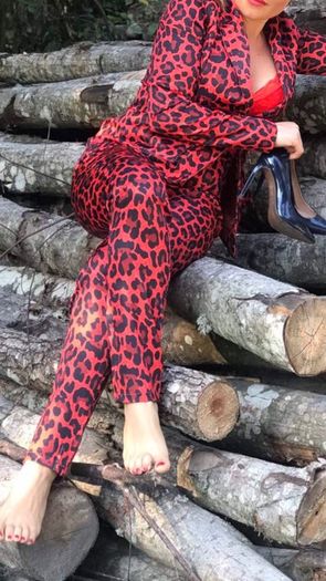 Red suit with pats