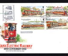 1993 Isle of Man Centenary of Manx Electric Railway Commemorative Stamps First Day Cover (FDC) with Traveling Post Office (TPO) cancel posted at Groudle
