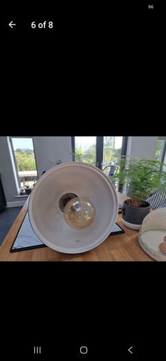 5 large industrial look metal/silver lightshades including bulbs
