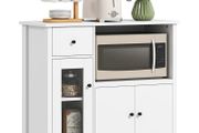 Kitchen cabinet with cable hole, chest with 2 cabinets, open compartment, drawer, 80 x 35 x 72.2 cm, particleboard, white