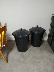Pair of 80L Heavy Duty Black Plastic Bins with Lids