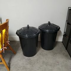 Pair of 80L Heavy Duty Black Plastic Bins with Lids