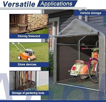 2.2M 1.6M Garden Waterproof Anti-UV Bike Storage Tent Bicycle Motorcycle Shed Shelter Outdoor Backyard Steel Frame PE Cover Zipper Door Large Grey