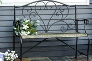 2-Seater Garden Bench Solid Metal Loveseat Imitated Rattan Pattern Vintage Style for Patio Porch Tarrace