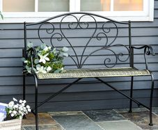 2-Seater Garden Bench Solid Metal Loveseat Imitated Rattan Pattern Vintage Style for Patio Porch Tarrace