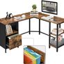 _Computer Desk, L-Shaped Office Table with Cabinet and Hanging Files, 2 Shelves, Home Office, Space-Saving, Easy Assembly, Industrial Design, Vintage Brown/Black Image 3