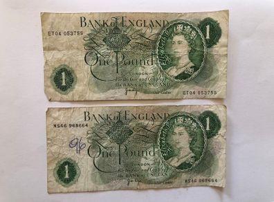 2 x Bank Of England One Pound Notes