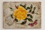Yellow Rose &amp; Butterfly Canvas Vintage Style Wall Art