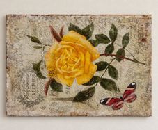 Yellow Rose & Butterfly Canvas Vintage Style Wall Art