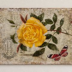 Yellow Rose & Butterfly Canvas Vintage Style Wall Art